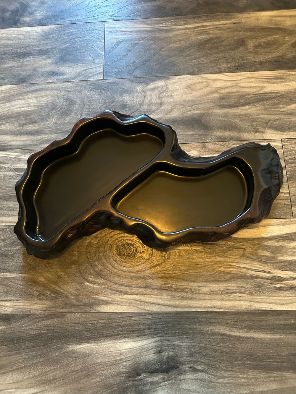 Dark Brown Double Trinket Tray - Elegant Resin Vanity Catchall